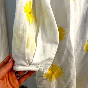 Something Navy linen dress with embroidered flower detail and open back